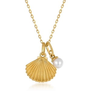 Elegant 925 sterling silver necklace featuring natural freshwater pearl and scallop shell charms