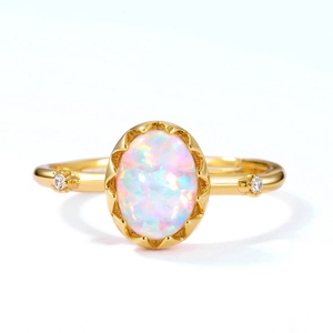 Bague vintage japonaise en opale ovale en argent 925 plaqué or avec diamants