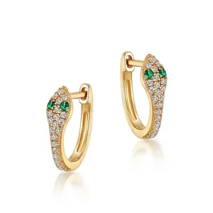 925 Sterlingsilber Schlange Ohrstecker Für Damen Mit Grünem Zirkonia Galvanisiert Gold Mode Schmuck Ohrringe