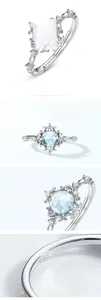 Macro detail of S925 silver ring with blue topaz stone and vintage floral engraving