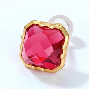 S925 silver 9K gold plated square red corundum stud earrings with princess cut gems