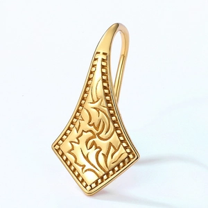 S925 silver 9K gold plated geometric rhombus drop earring with embossed floral patterns