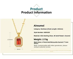 Detaillierte Maße der S925 Silber Halskette mit rotem Granat und Zirkonia Verzierungen