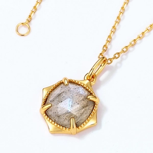 Minimalist s925 silver 9K gold plated necklace with geometric labradorite pendant
