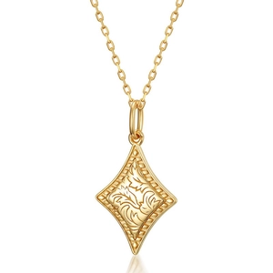 Vintage S925 sterling silver gold plated diamond shaped necklace with floral engraving