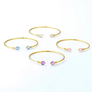 Vier gouden S925 zilveren open armbanden met kleurrijke edelstenen en micro-diamanten