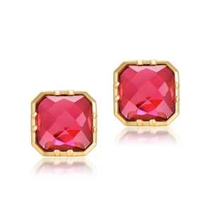 Square red corundum stud earrings in S925 silver with 9K gold plating for women