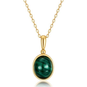 Elegante ciondolo ovale in malachite verde naturale su una fine catena dorata