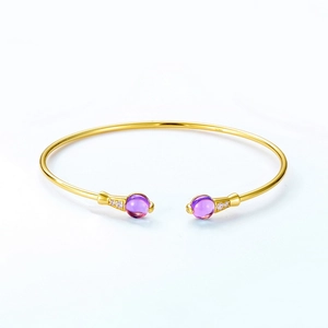 Minimalistische S925 sterling zilveren vergulde open armband met paarse edelstenen