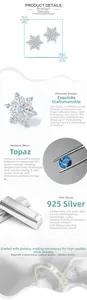 Macro detail of S925 silver snowflake earrings with blue spinel and zircon stones