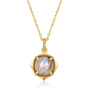 Minimalist s925 silver 9K gold plated necklace with hexagonal labradorite gemstone pendant