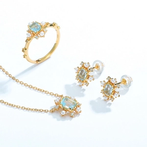 Elegant S925 silver jewelry set with blue topaz stones and small white pearls