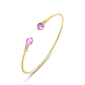 Minimalistische S925 zilveren open armband met paarse edelstenen en gouden finish