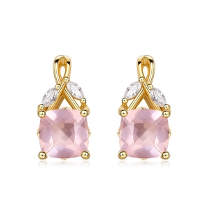Boucles d'oreilles élégantes en argent S925 doré avec cristal rose carré et zircon marquise