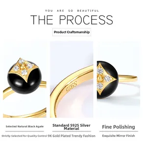Macro detail of S925 sterling silver ring with black onyx and star-shaped zircon stone