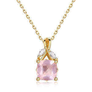 Pink square crystal pendant necklace in S925 sterling silver gold plated finish