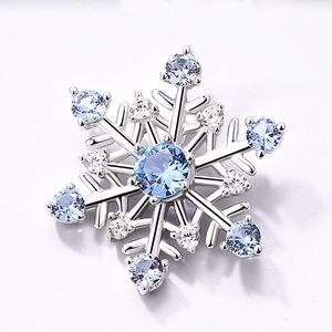Minimalist S925 silver snowflake stud earrings with blue spinel and white zircon stones