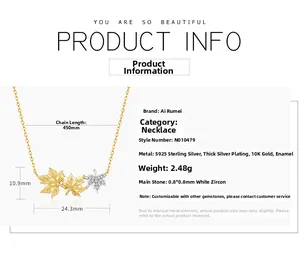 Detailed specs of S925 sterling silver maple leaf pendant necklace with dimensions