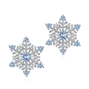 S925 silver snowflake stud earrings with blue spinel and white zircon stones