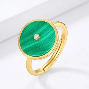 Bague en Argent Sterling S925 Malachite Pour Femmes Réglable Géométrique Rond Donut Bague Minimaliste Zirconia Bijoux Cadeau