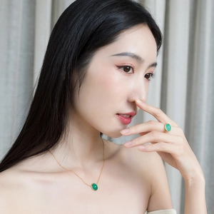 Ensemble bague et collier en argent S925 minimaliste avec malachite verte