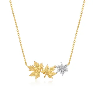 925 Sterling Silver Maple Leaf Necklace Zirconia Inlaid Gold Silver Tone Pendant Necklace For Women Minimalist Jewelry