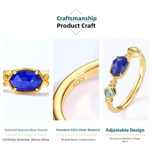 Detail of S925 silver ring with hexagonal lapis lazuli and vintage beaded edge design