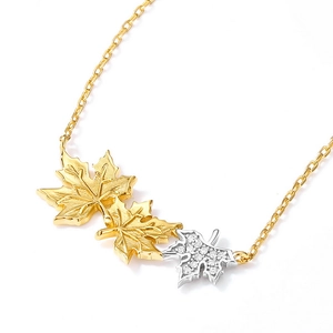 Minimalist S925 sterling silver necklace with golden maple leaves and zircon inlay