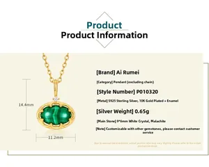 Detailed view of vintage S925 silver malachite pendant with 10K gold plating details