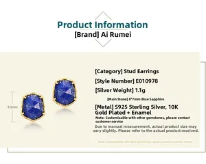 Detail view of lapis lazuli earrings in S925 silver with 10K gold plating finish
