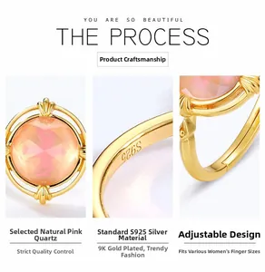 Detail view of adjustable S925 sterling silver ring band with high-quality gold plating