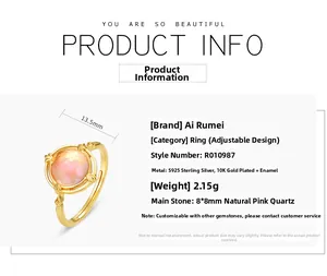 Detail view of S925 sterling silver ring featuring an 8x8mm natural rose quartz stone