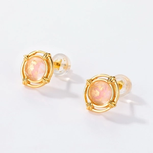 Pink quartz bird earrings in 925 sterling silver with gold plating and silicone backs