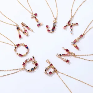 Collana Alfabeto in Argento Sterling 925 Placcato Oro per Donna Pendente Iniziale con Lettera in Zirconia Colorata Catena per Clavicola Gioielli Regalo