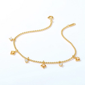 Bracciale a sfere in argento 925 placcato oro con ciondoli geometrici in opale e zircone