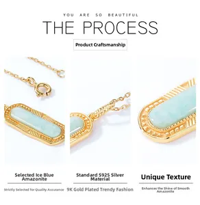 Vues macro détaillées du pendentif en amazonite bleue en argent S925 avec plaquage en or 9K