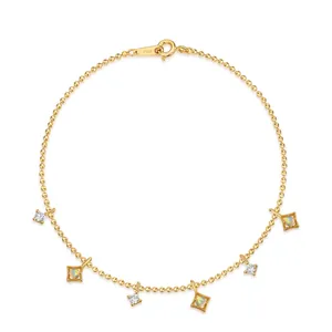 Bracciale in Argento Sterling 925 Placcato Oro Con Opale Sintetico Geometrico da Donna Braccialetto a Catena di Perline Con Strass