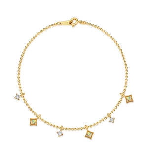 Bracciale in argento sterling 925 placcato oro con opale geometrico e zirconi