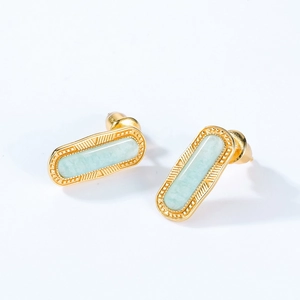925 silver geometric stud earrings with rectangular amazonite stones in gold finish