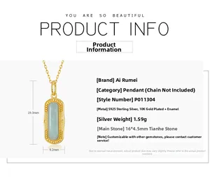 Détail du pendentif rectangulaire en amazonite de 19,3x9,2 mm en argent doré S925