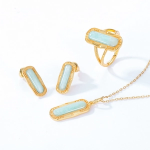Vintage 10K gold plated 925 silver jewelry set with rectangular amazonite stones