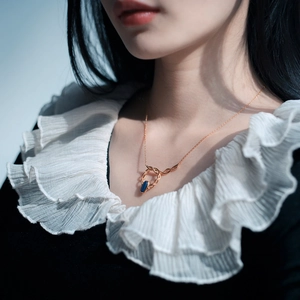 Japanse vintage vergulde zilveren ketting met ovale blauwe edelsteen voor dames