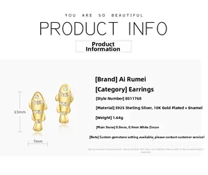 Détail des boucles d'oreilles poisson en argent S925 avec zircons et dimensions