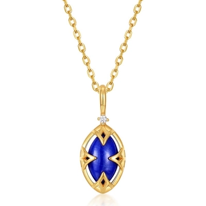 Collier vintage en argent s925 doré avec pendentif réversible en lapis-lazuli et cristal