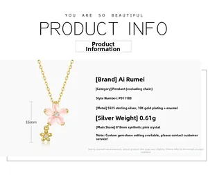 Spécifications du pendentif fleur de cerisier en argent S925 et or 10K rose