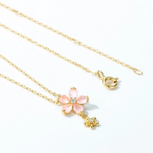 Collier en argent 925 or 10K avec pendentif fleur rose et zircon pour femmes
