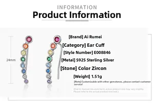 Detailed size parameters of S925 silver rainbow zircon crawler earrings showing 24mm length