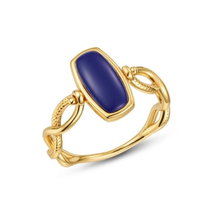 Vintage S925 silver gold-plated ring with lapis lazuli and twisted rope band texture