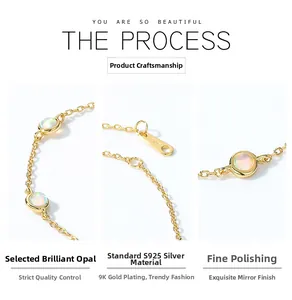 Detailed macro view of S925 sterling silver opal bracelet with 9K gold plating finish