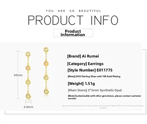 Detail showing 925 sterling silver opal drop earrings with size measurements info